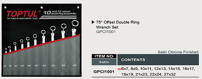 Bộ cờ lê 2 đầu tròn lệch 75 độ 10 món toptul GPCI1001