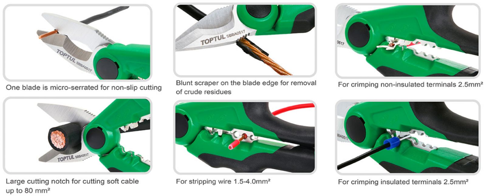 Kéo cắt dây điện dây cáp đa năng TOPTUL SBBA0517