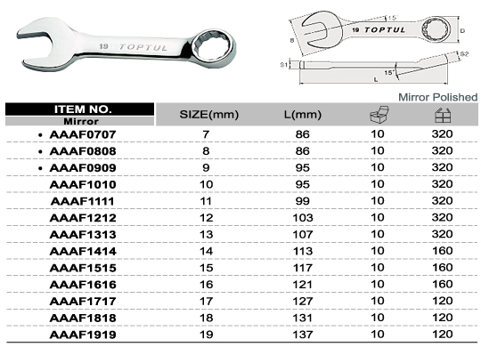 Cờ lê vòng miệng ngắn 7mm TOPTUL AAAF0707